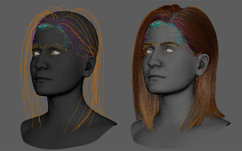 Zwei digitalisierte Gesichter - Eins am Anfange des Prozesses und eins am Ende