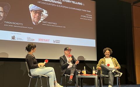 Moderator Fitore Muzaqi, Matthew Hastings, and Tyron Ricketts