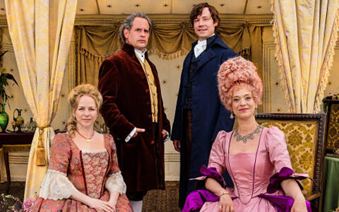 Moritz Bleibtreu, David Kross, Heike Makatsch, Jasmin Schwiers am Set von "Goethe vs. Schiller"